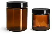 Amber Glass Straight Sided Jars w/ Black Phenolic PV Lined Caps
