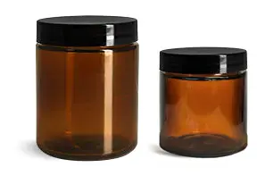 Amber Glass Straight Sided Jars w/ Black Smooth PE Lined Caps
