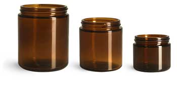 Glass Jars, Amber Glass Straight Sided Jars (Bulk), Caps NOT Included