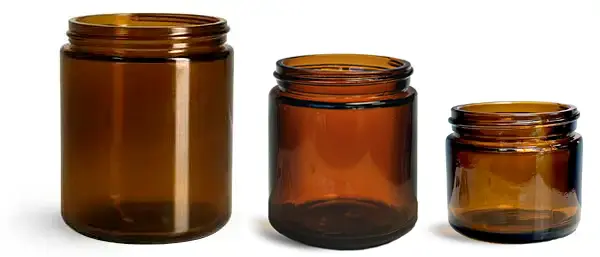 Amber Glass Straight Sided Jars (Bulk), Caps NOT Included