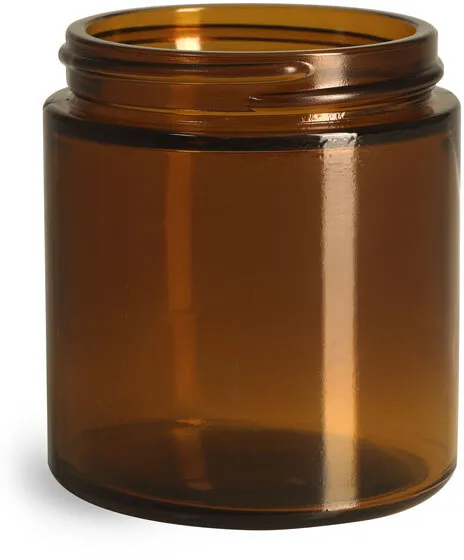 12 pack - Amber, 8 ounce, Round Glass Jars, with Black Lids, Jars