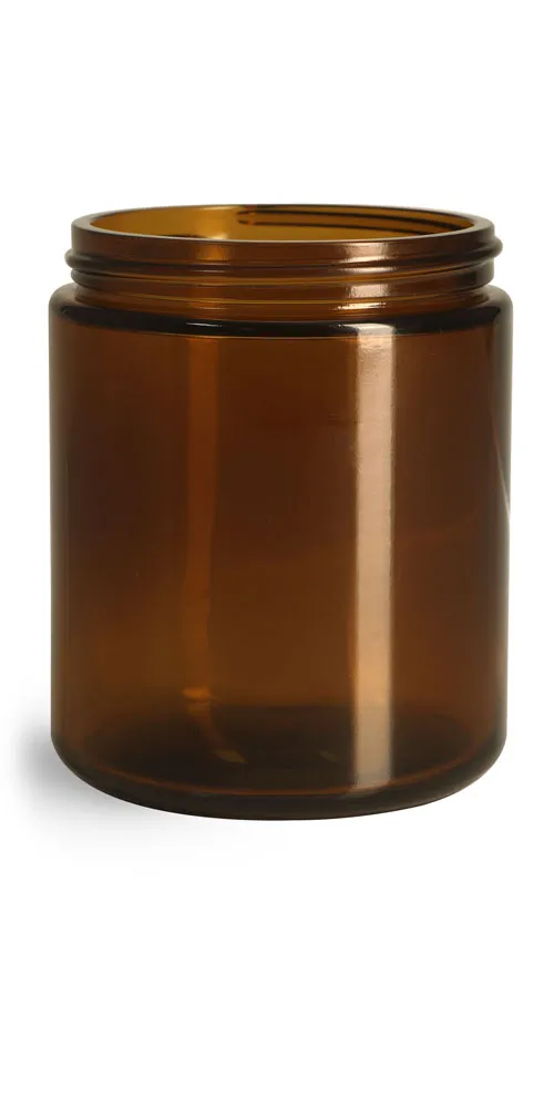 8 oz Amber Glass Straight Sided Jars, (Bulk) Caps NOT Included
