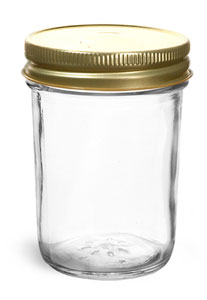 Clear Glass Jars, 8 oz Clear Glass Jelly Jars w/ Gold Metal Plastisol Lined Caps