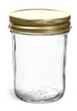 8 oz Clear Glass Jelly Jars
w/ Lined Gold Metal Caps