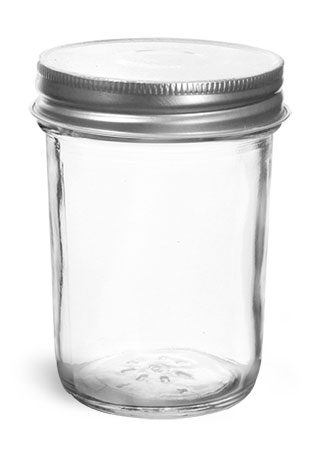 Clear Glass Jelly Jars w/ Silver Metal Plastisol Lined Caps