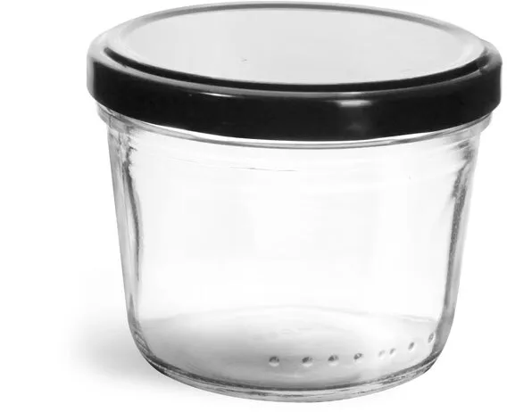 Clear Graduated Wide Mouth Jars, 8oz 58-400 Black Vinyl Lined Caps
