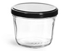 Clear Glass Wide Mouth Tapered Jars w/ Black Metal Lug Caps