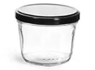 Clear Glass Jars, Clear Glass Wide Mouth Tapered Jars w/ Black Metal Lug Caps