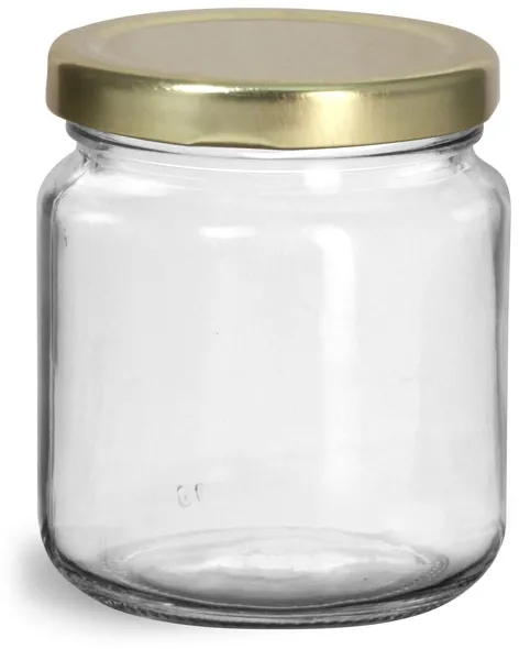 16 oz Clear Glass Mason Jars (Silver Screw Top Cap) - 12/Case, Clear Type III 70 mm