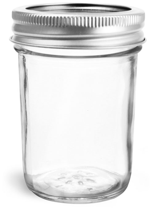 8 oz Glass Jars, Clear Glass Jelly Jars w/ Silver Two Piece Canning Lids