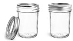 Clear Glass Jars, Clear Glass Jelly Jars w/ Silver Two Piece Canning Lids
