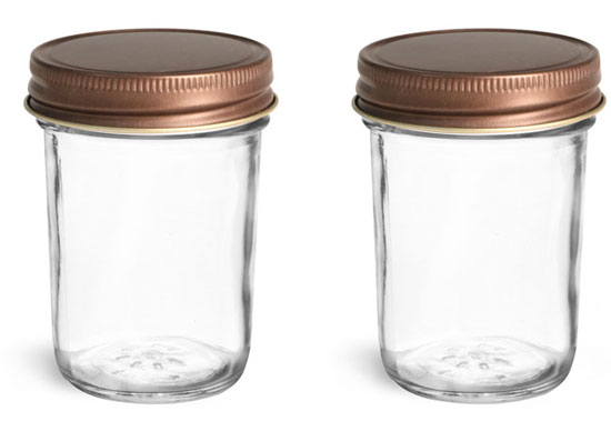 Clear Glass Jars, Clear Glass Jelly Jars w/ Unlined Rustic Bronze Metal Caps