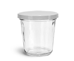 Clear Glass Tapered Wide Mouth Jars w/ White Metal Lug Caps 
