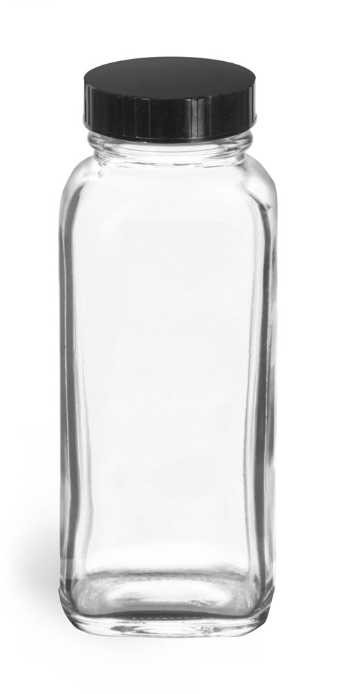 2 oz clear glass french square bottles