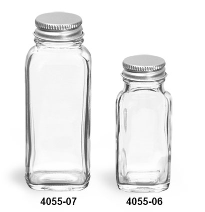 Glass Bottles, Clear French Square Glass Bottles With Lined Aluminum Caps