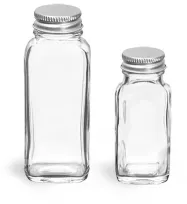 Glass Bottles, Clear French Square Glass Bottles w/ Lined Aluminum Caps