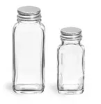 Glass Bottles, Clear French Square Glass Bottles w/ Lined Aluminum Caps