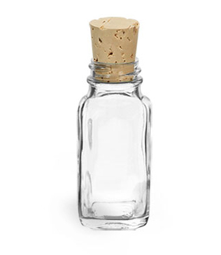  Clear Glass French Square Bottles w/ Cork Stoppers   