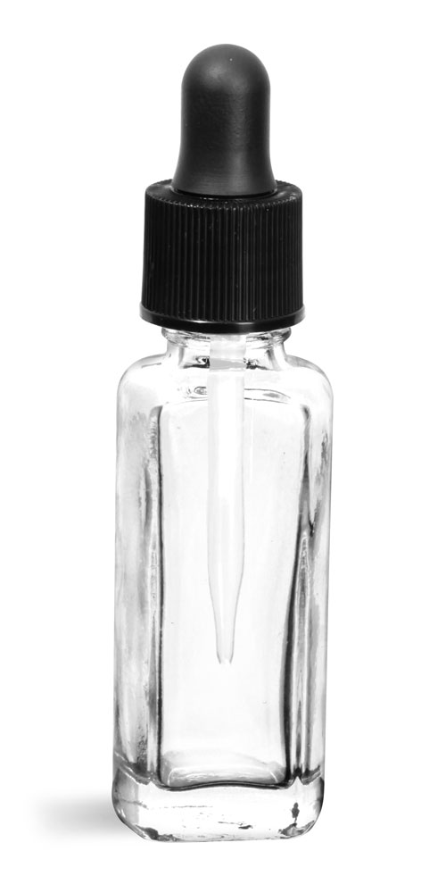 1/4 oz w/ Black Dropper Clear Glass Sample Bottles w/ Black Drop Caps