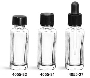 Glass Bottles, 1/4 oz Clear Perfume Sample Square Glass Bottles w/ Caps