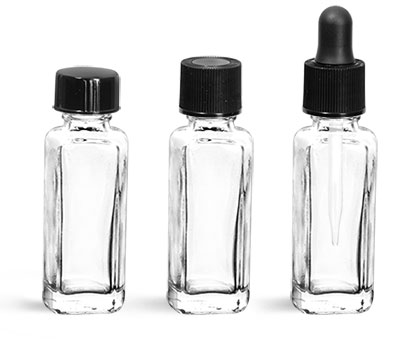 Glass Bottles, Clear Perfume Sample Square Glass Bottles w/ Caps