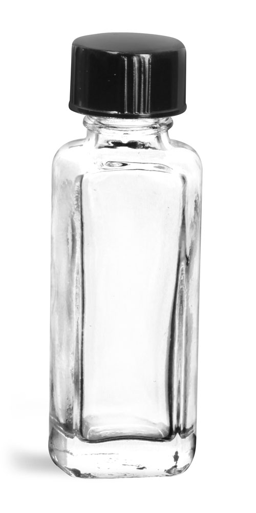 1/4 oz Black Phenolic Cone Lined Caps Clear Glass Sample Bottles w/ Black Phenolic Cone Lined Caps