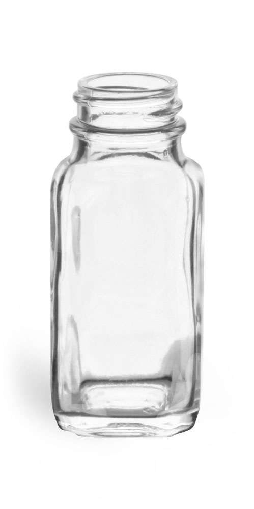 2 oz Clear Glass French Square Bottles (Bulk), Caps NOT Included
