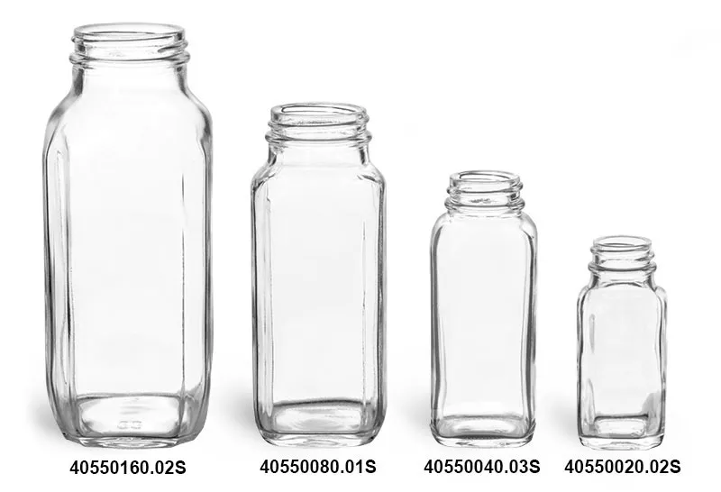 16 oz. French Square Glass Jar, 48mm 48-400 - The Cary Company
