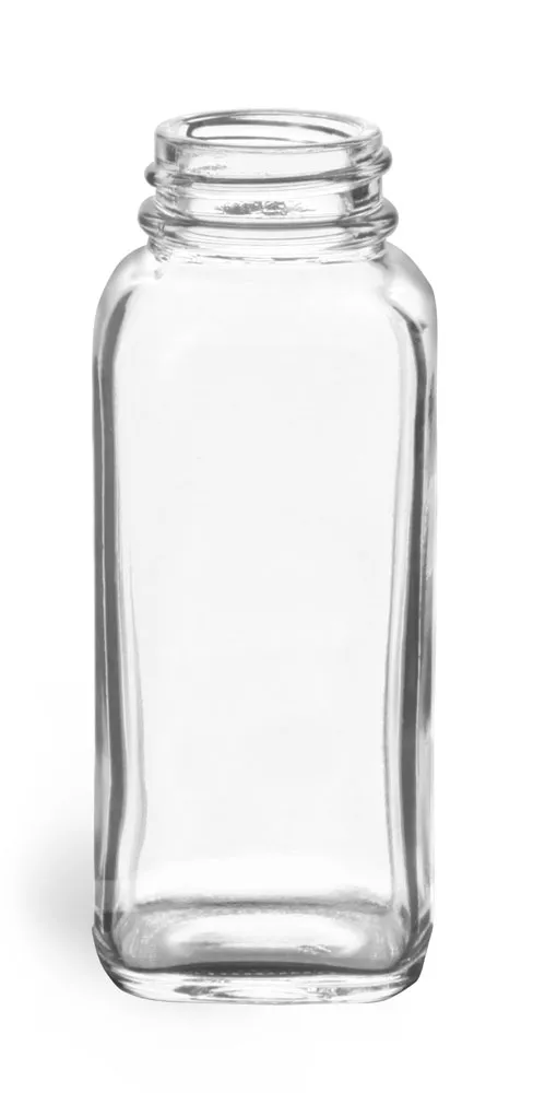 4 oz Clear Glass French Square Bottles (Bulk), Caps NOT Included