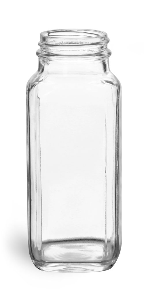 8 oz Clear Glass French Square Bottles (Bulk), Caps NOT Included