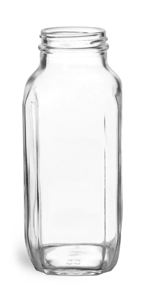 16 oz Clear Glass French Square Bottles (Bulk), Caps NOT Included