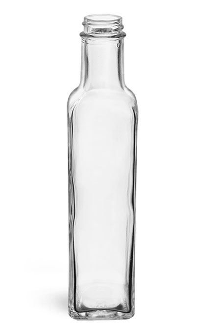 250 ml Clear Glass Square Bottles, (Bulk) Caps NOT Included