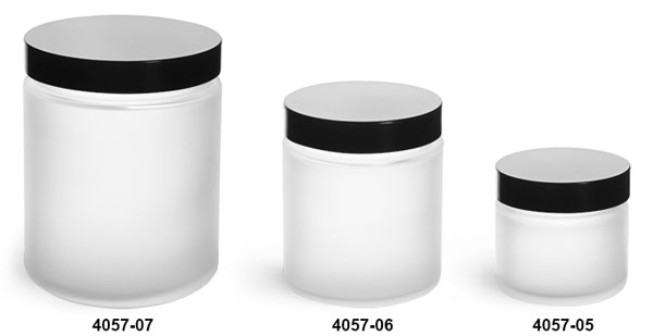 Glass Jars, Frosted Glass Straight Sided Jars w/ Black Phenolic Lined Caps