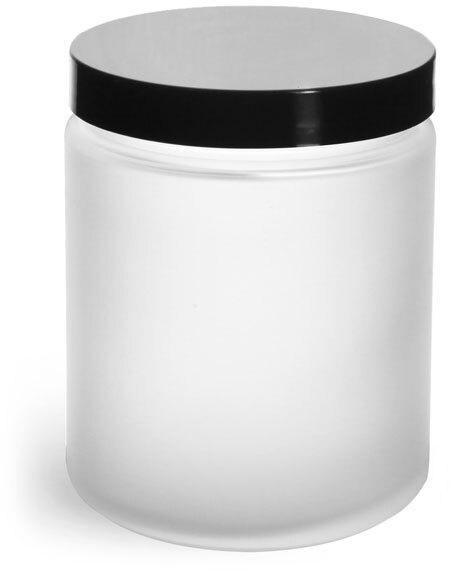 Sks Bottle And Packaging 8 Oz Frosted Glass Straight Sided Jars W Smooth Black Lined Caps 8485