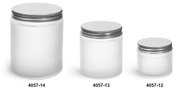 Glass Jars, Frosted Glass Straight Sided Jars w/ Lined Aluminum Caps