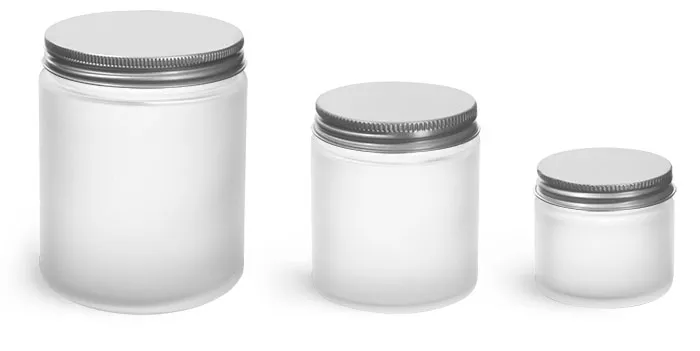 Frosted Glass Straight Sided Jars w/ Lined Aluminum Caps
