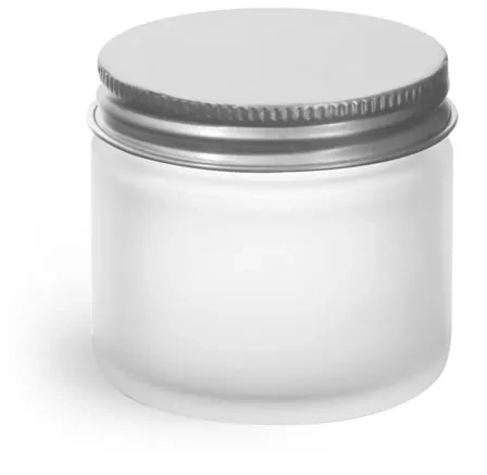2 oz Frosted Glass Straight Sided Jars w/ Lined Aluminum Caps