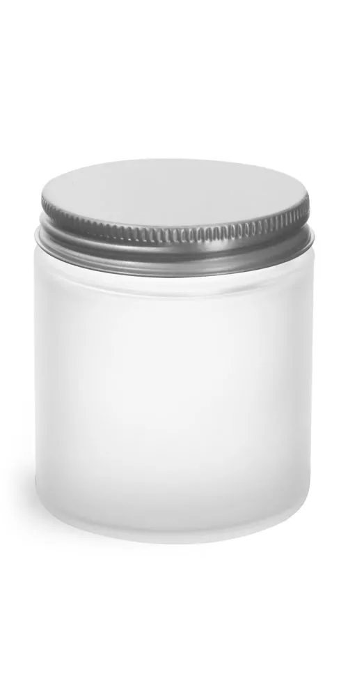 4 oz Frosted Glass Straight Sided Jars w/ Lined Aluminum Caps