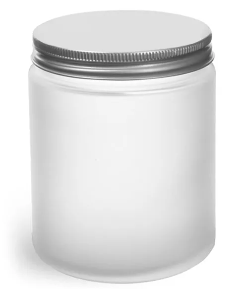 8 oz Frosted Glass Straight Sided Jars w/ Lined Aluminum Caps