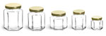 Clear Glass Jars, Clear Glass Hexagon Jars w/ Gold Lug Caps