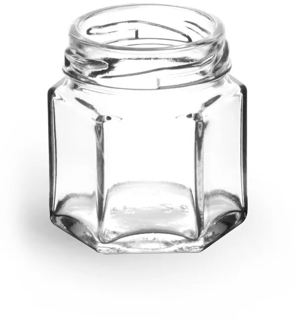 CycleMore 9oz Hexagon Glass Jars with Black Lids, Clear Glass