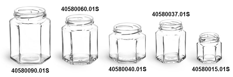 Sks Bottle & Packaging - Clear Glass Jars, Clear Glass Hexagon Jars W 