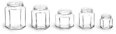 Clear Glass Hexagon Jars (Bulk), Caps NOT Included