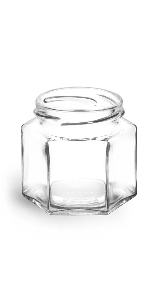 4 oz Clear Glass Hexagon Jars (Bulk), Caps NOT Included