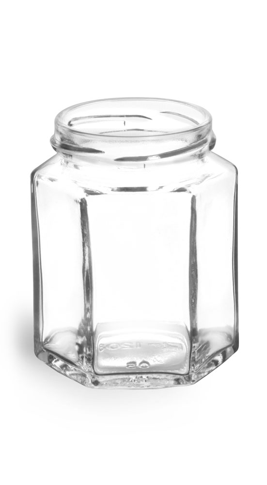 SKS Bottle & Packaging 6 oz Clear Glass Hexagon Jars (Bulk), Caps NOT