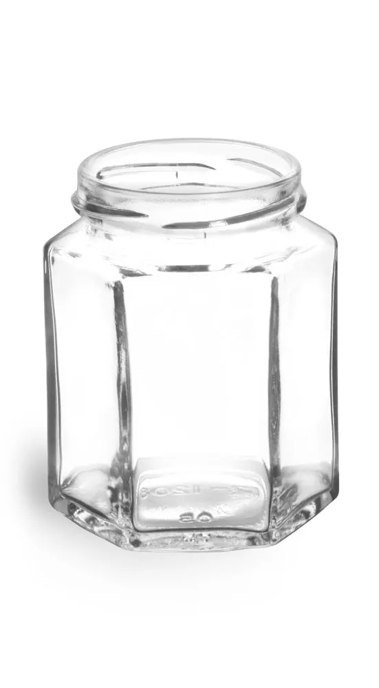 6 oz Clear Glass Hexagon Jars (Bulk), Caps NOT Included