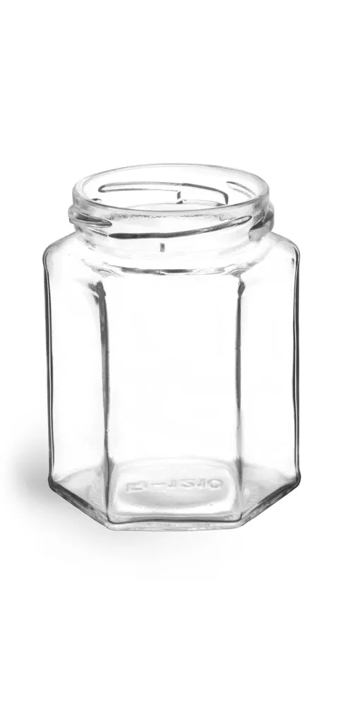 9 oz Clear Glass Hexagon Jars (Bulk), Caps NOT Included