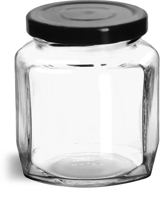Hexagon Glass Jar with White Lid, 3 oz