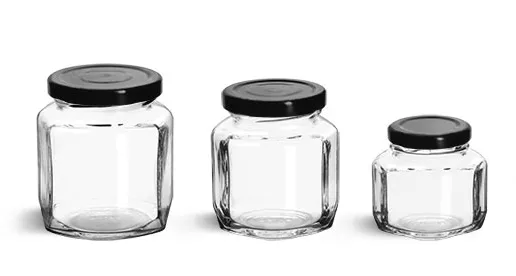 6 oz (190 ml) Oval Hexagon Glass Jar with Black Lid