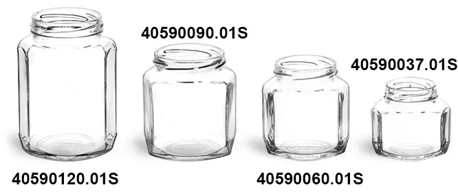 6 oz Clear Glass Hexagon Jars (Black Lug Cap) - HX190B
